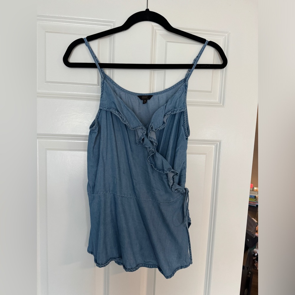 Denim Wrap Ruffle Top - M
